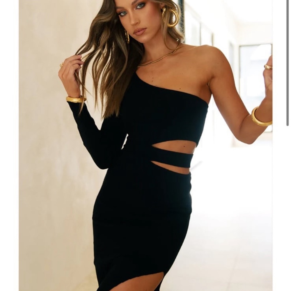 Black Knit Dress midi slit side cut out runaway label
